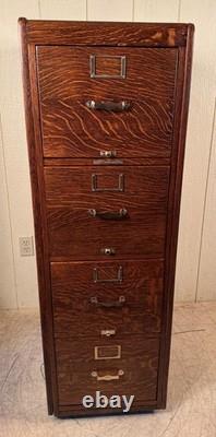 Antique Oak Library Bureau Sole Makers 4-Drawer Letter-Size File Cabinet