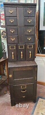 Antique Oak Library Bureau Sole Makers Stacking File Cabinet 12 Drawer 1 Door
