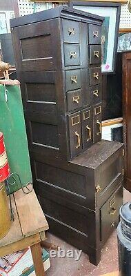 Antique Oak Library Bureau Sole Makers Stacking File Cabinet 12 Drawer 1 Door
