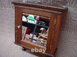 Antique Oak Medicine Cabinet refinished 1900's mirror door wall hanger
