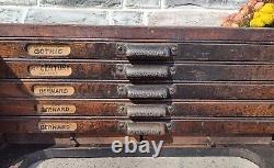 Antique Oak Multigraph Type Set Printer's Cabinet with 10 full Drawers