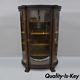Antique Oak Paw Feet Curved Triple Bow Front Glass China Cabinet Curio Bookcase