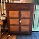 Antique Oak Rustic Pie Safe With Punched Tin Door Panels Painted Copper 1 Drawer