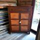 Antique Oak Rustic Pie Safe With Punched Tin Door Panels Painted Copper 1 Drawer