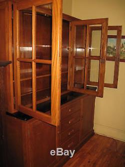 Antique Oak School Cabinet Step Back Cupboard China Bookcase E H Sheldon 1920's
