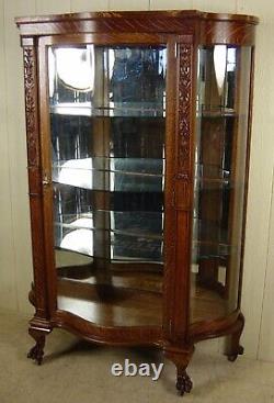 Antique Oak Serpentine Glass China Cabinet