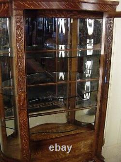 Antique Oak Serpentine Glass China Cabinet