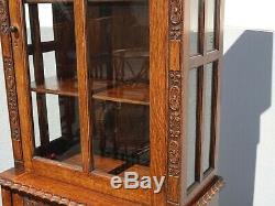 Antique Oak Spanish Style Curio Display Cabinet w Storage French Country
