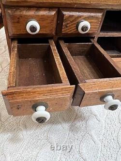 Antique Oak Spool Cabinet 10 Drawers, Great for Jewelry. Small Items