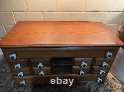 Antique Oak Spool Cabinet 10 Drawers, Great for Jewelry. Small Items