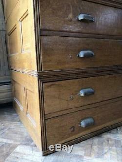 Antique Oak Stacking Cabinet, Flat File Storage Cabinet with Doors, Apothecary