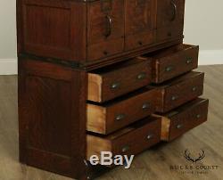 Antique Oak Stacking Library Bookcase, File Cabinet with Drawers