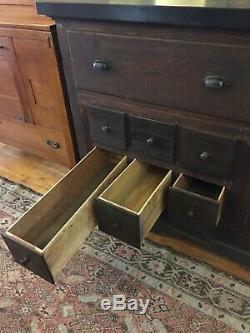 Antique Oak Store Counter Work Station Cabinet withDrawers Storage Kitchen Island