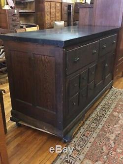 Antique Oak Store Counter Work Station Cabinet withDrawers Storage Kitchen Island