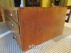 Antique Oak Store Table Top 3 Drawer Storage Cabinet