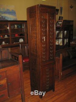 Antique Oak Tall Flat File Chest 31 Slot Artist Cabinet Photography Craft 7 Ft