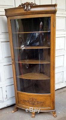 Antique Oak Victorian Corner China Cabinet