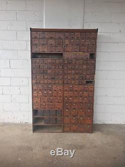 Antique Oak W. C. Heller 171 Drawer Cabinet Apothecary Hardware Parts Tin Crafting