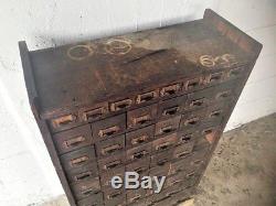 Antique Oak W. C. Heller 53 Drawer Cabinet Apothecary Hardware Parts Tin Crafting