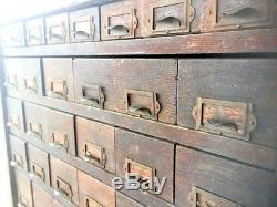 Antique Oak W. C. Heller 53 Drawer Cabinet Apothecary Hardware Parts Tin Crafting