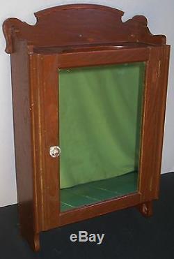 Antique Oak Wall Mount Medicine Cabinet Mirror Glass & Wood Shelves