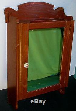 Antique Oak Wall Mount Medicine Cabinet Mirror Glass & Wood Shelves
