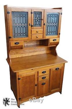 Antique Oak Wilson Kitchen Cabinet Stepback Cupboard Hoosier Flour Bin Primitive