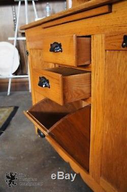 Antique Oak Wilson Kitchen Cabinet Stepback Cupboard Hoosier Flour Bin Primitive