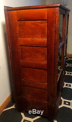 Antique Oak Wood Bookcase Glass Doors Barrister 3 Shelf 6 View Display Cabinet