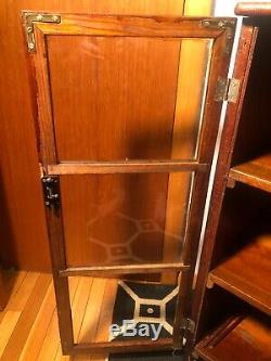 Antique Oak Wood Bookcase Glass Doors Barrister 3 Shelf 6 View Display Cabinet