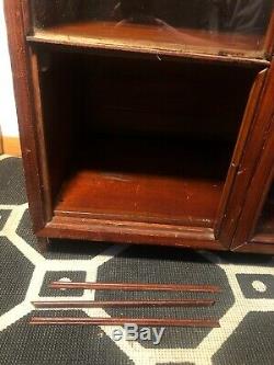 Antique Oak Wood Bookcase Glass Doors Barrister 3 Shelf Display Cabinet