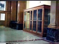 Antique Oak Wood & Glass Display Case Cabinet Circa 1900's Green Glass Shelves
