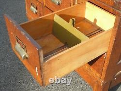 Antique Oak Wood Industrial Rustic Six Drawer Card Catalog File Cabinet