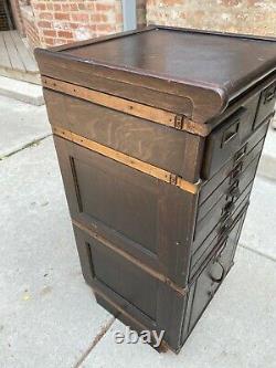 Antique Oak Wood Library Storage File Cabinet 38 ht