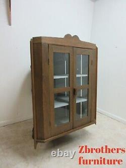 Antique Oak chestnut Hanging Corner Cabinet Cupboard Display Hutch