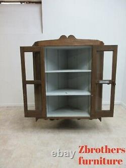 Antique Oak chestnut Hanging Corner Cabinet Cupboard Display Hutch