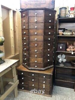 Antique Octagonal Hardware Cabinet 104 Drawers Turn Of The Century Top Spins