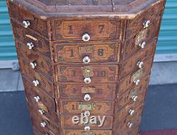 Antique Octagonal Hardware Store Bolt & Screw Rotating Cabinet with 80 Drawers