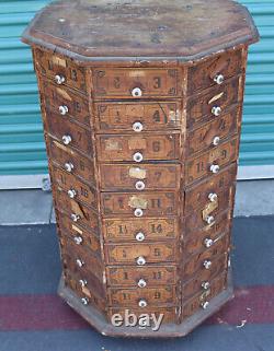 Antique Octagonal Hardware Store Bolt & Screw Rotating Cabinet with 80 Drawers