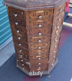 Antique Octagonal Hardware Store Bolt & Screw Rotating Cabinet with 80 Drawers