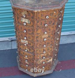 Antique Octagonal Hardware Store Bolt & Screw Rotating Cabinet with 80 Drawers