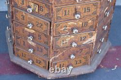 Antique Octagonal Hardware Store Bolt & Screw Rotating Cabinet with 80 Drawers