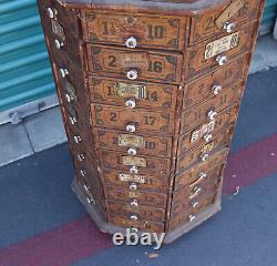 Antique Octagonal Hardware Store Bolt & Screw Rotating Cabinet with 80 Drawers