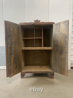 Antique Old 19th c. American Folk Art Rustic Country Primitive Spice Cabinet