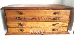 Antique Optometry Eye Glass 4 Drawer Storage Cabinet Oak 10 H x 23 L x 11 W
