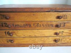 Antique Optometry Eye Glass 4 Drawer Storage Cabinet Oak 10 H x 23 L x 11 W