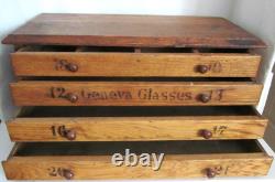Antique Optometry Eye Glass 4 Drawer Storage Cabinet Oak 10 H x 23 L x 11 W