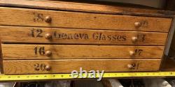 Antique Optometry Eye Glass 4 Drawer Storage Cabinet Oak 10 H x 23 L x 11 W