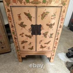 Antique Oriental Wood 2-Door Butterfly Chinese wedding cabinet