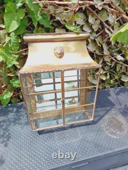 Antique Original French Brass Wall Display Cabinet Mirror Back Lions Head Rare